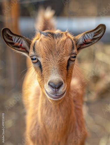 Sweet young goat looking back at the camera.