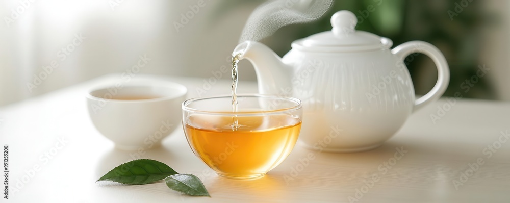 Tea splashing from a teapot into a cup, with tea leaves and steam captured mid-motion tea splash, calming elegance Tea splashing from a teapot into a cup, with tea leaves and steam captured mid-motion tea splash, calming elegance