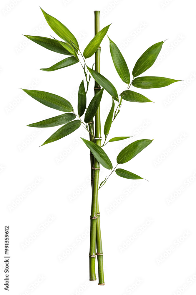 Fototapeta premium A bamboo plant cluster, isolated on transparent background, PNG file, showing tall, slender stalks with fresh green leaves