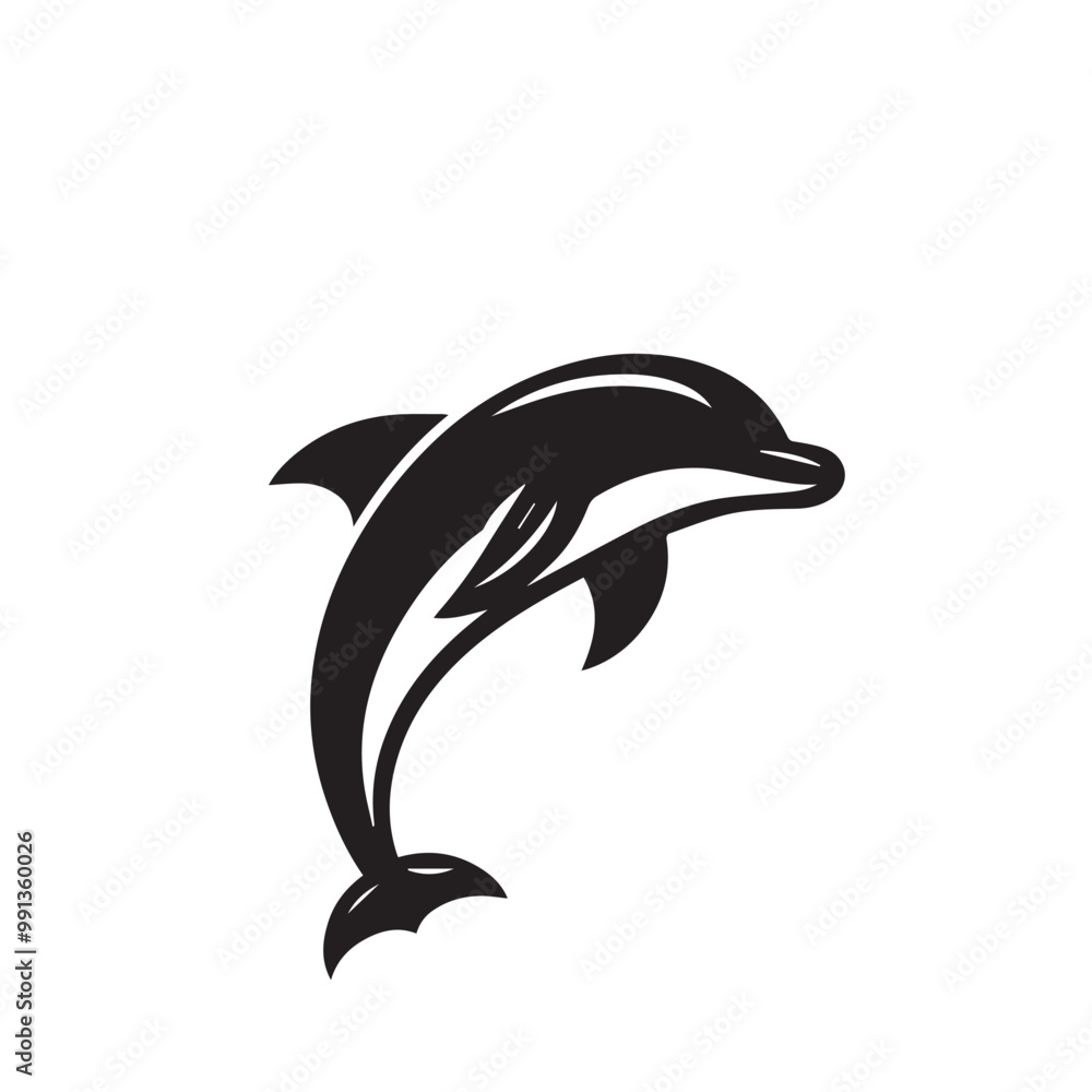 Fototapeta premium Dolphin silhouette vector design. Dolphin black and white silhouette. Dolphin logo, icon vector design.