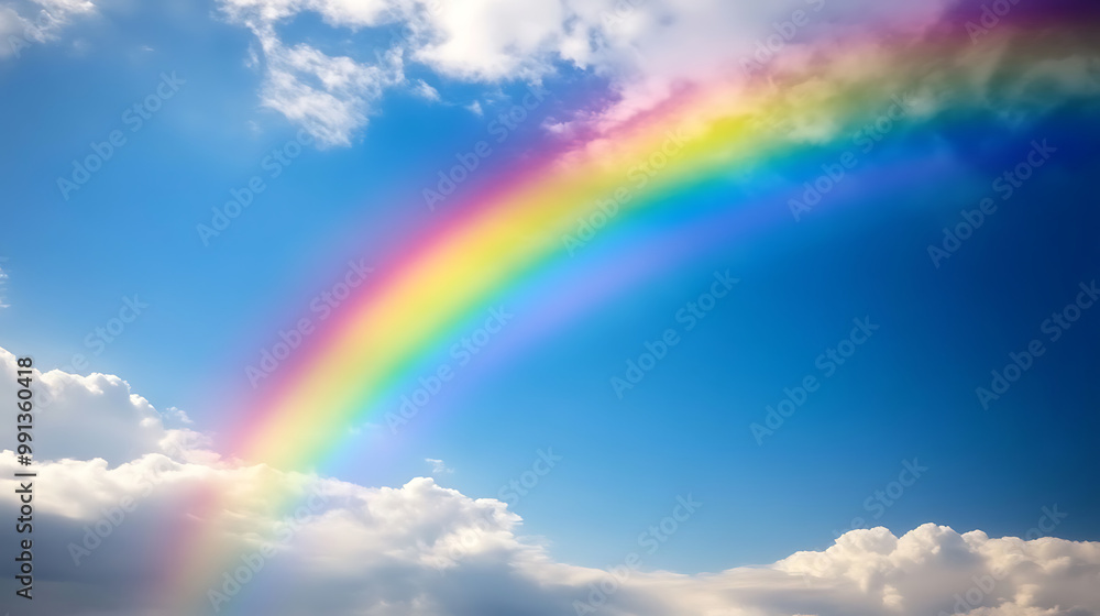 Rainbow arching across a blue sky after a storm, symbolizing hope and the joy of a smile Rainbow arching across a blue sky after a storm, symbolizing hope and the joy of a smile