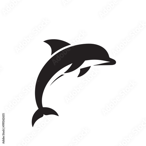 Dolphin silhouette vector design. Dolphin black and white silhouette. Dolphin logo, icon vector design.