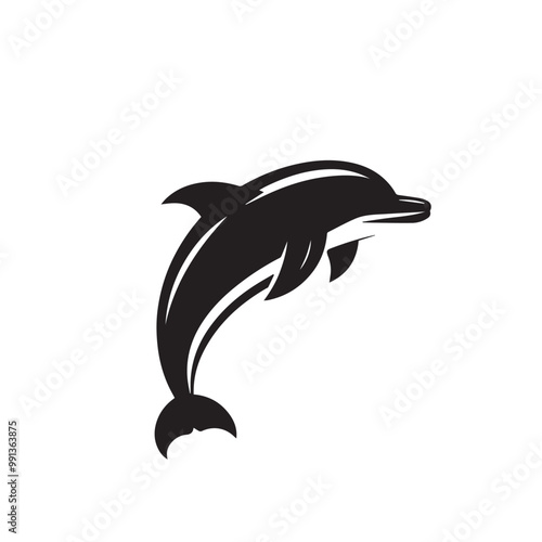 Dolphin silhouette vector design. Dolphin black and white silhouette. Dolphin logo, icon vector design.