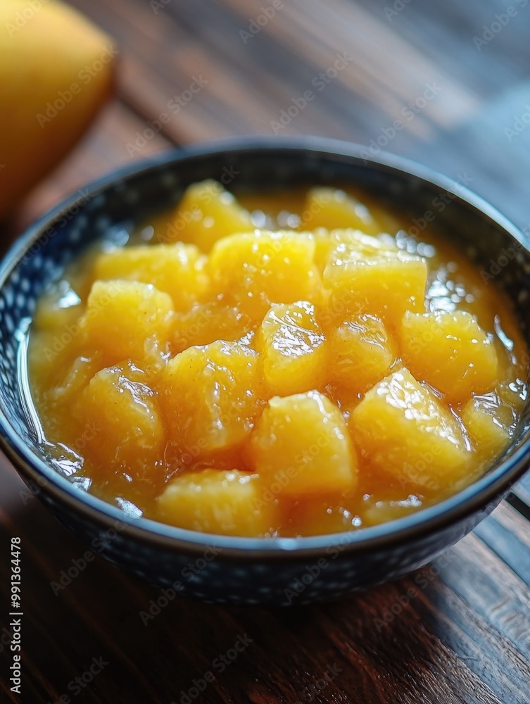 Bowl of peach and orange jam, delicious and nutritious breakfast or snack option. Bowl of peach and orange jam, delicious and nutritious breakfast or snack option.