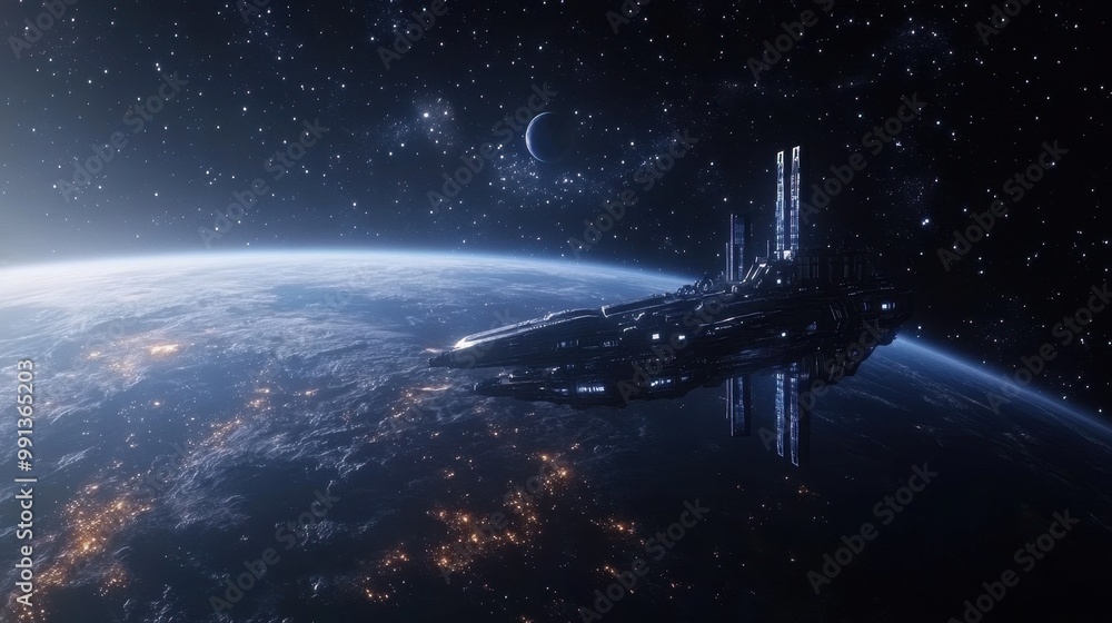 Spaceship Hovering Above Earth Spaceship Hovering Above Earth