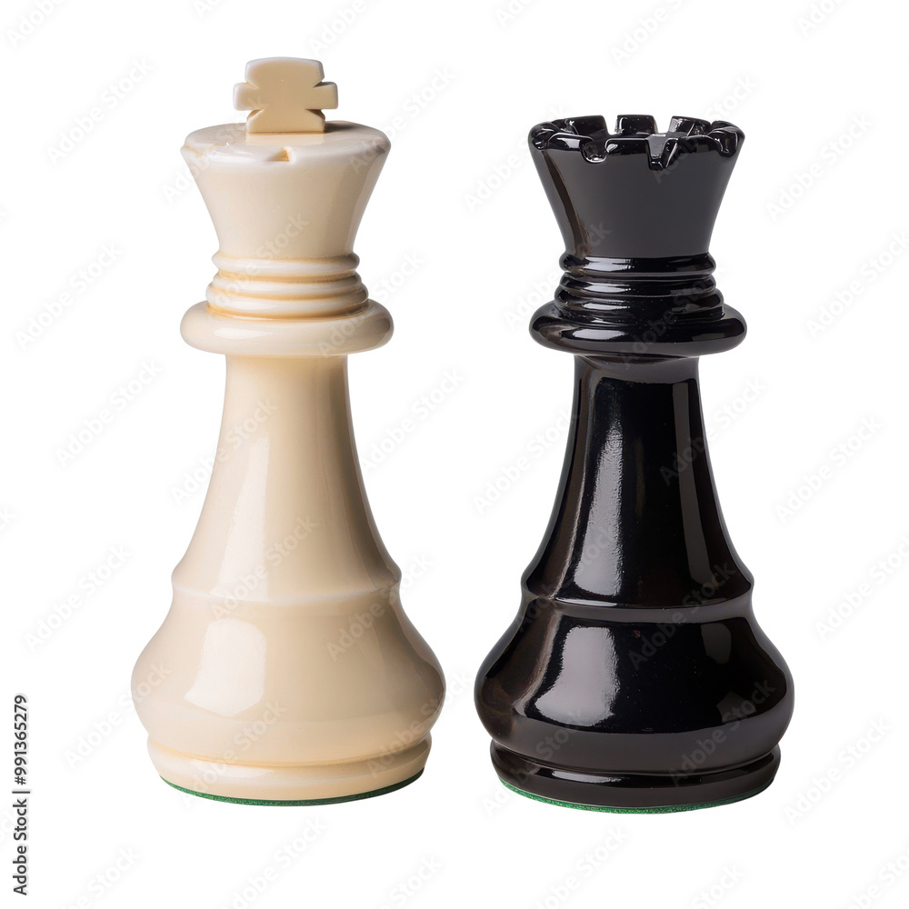 Two chess pieces showcasing the king in contrasting black and white colors, symbolizing strategy and competition in a game. Two chess pieces showcasing the king in contrasting black and white colors, symbolizing strategy and competition in a game.