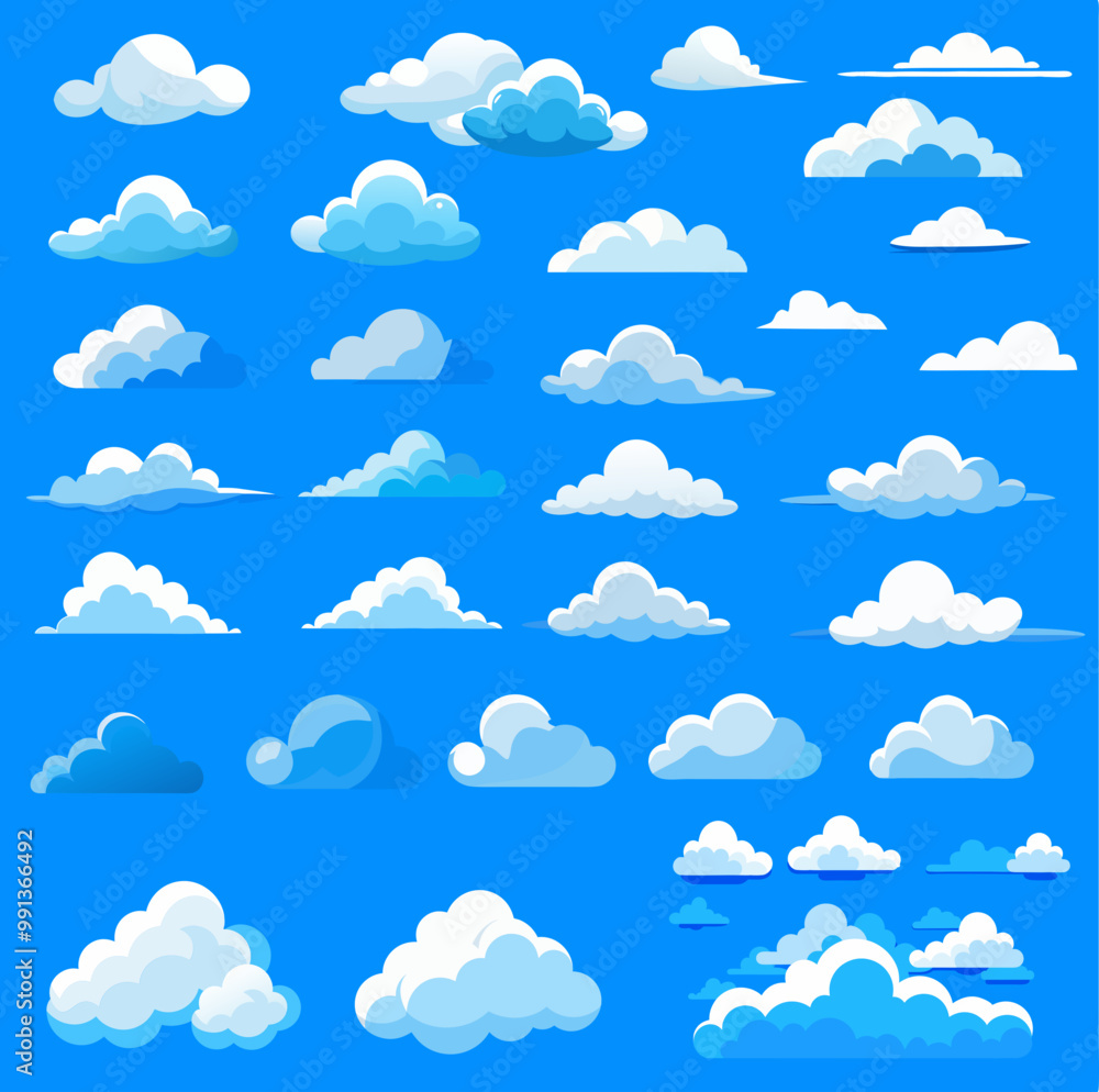 Set of clouds of different shapes and forms. Collection of clouds of medium level of details Set of clouds of different shapes and forms. Collection of clouds of medium level of details