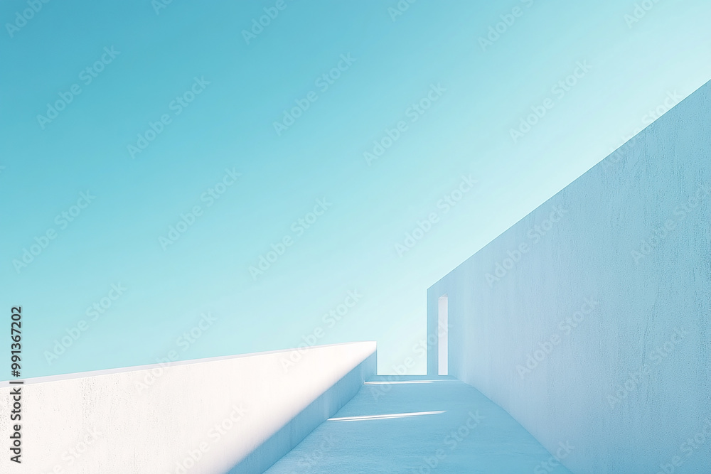 Obraz premium Abstract 3D rendering of minimalist style architectural space scene, mountain and lakeside building