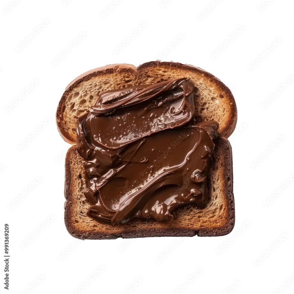 Delicious toasted bread slice with chocolate cream spread on it, isolated on a white background Delicious toasted bread slice with chocolate cream spread on it, isolated on a white background