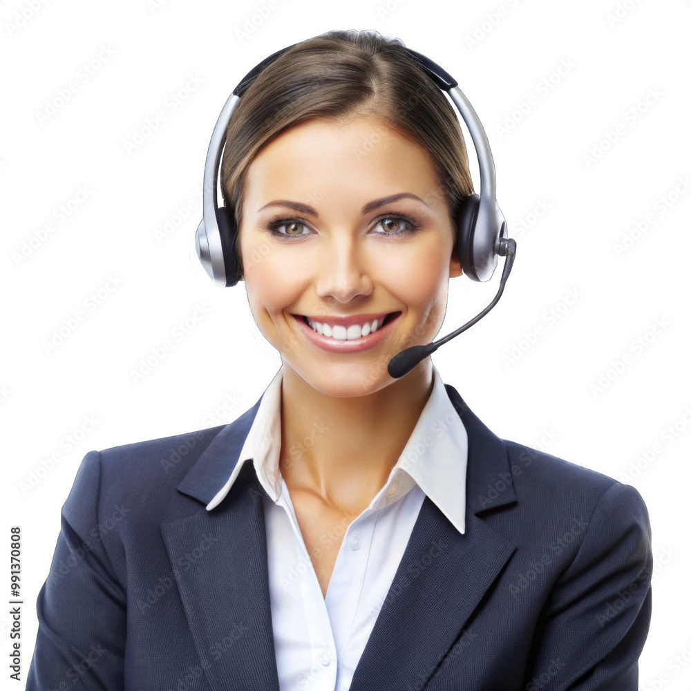 Young businesswoman using headphone on calling isolated cutout PNG Young businesswoman using headphone on calling isolated cutout PNG