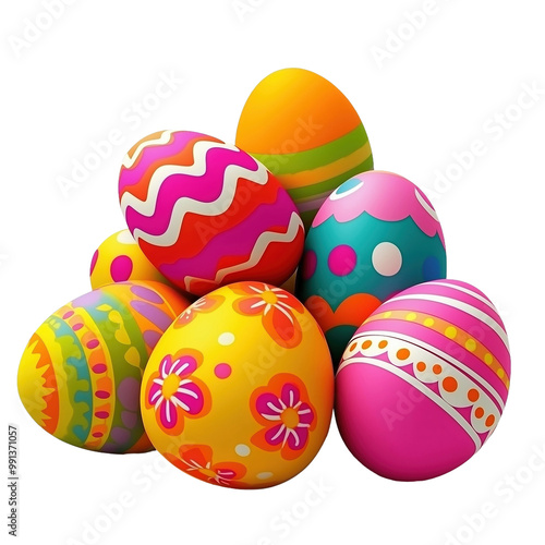 Colorful Easter Egg Collection isolated on white or transparent background, png clipart, design element. Easy to place on any other background.