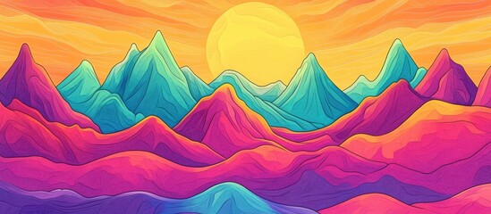 Leinwandbilder Rosa Doodle alien fantasy landscape featuring soft mountains designed as a coloring page for adults Vibrant psychedelic graphic artwork in a 2d hand drawn flat style  © DigitalDruid