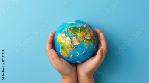 Child's hands holding a globe, symbolizing love for the Earth and its preservation.