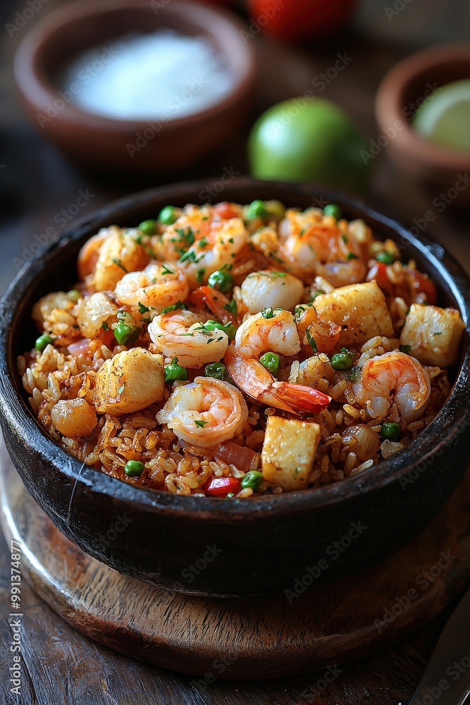Chaufa de Mariscos - A seafood version of arroz chaufa (Peruvian fried rice) with shrimp, calamari, and scallops. Chaufa de Mariscos - A seafood version of arroz chaufa (Peruvian fried rice) with shrimp, calamari, and scallops.