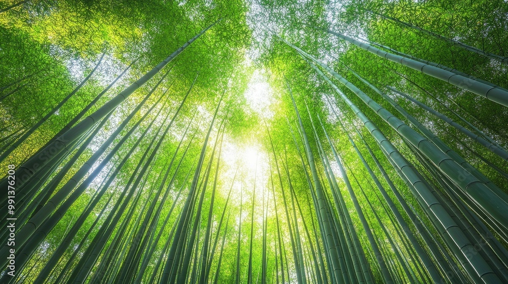 A peaceful scene in a bamboo forest with thick stalks reaching upward, creating a sense of calm and isolation in nature. A peaceful scene in a bamboo forest with thick stalks reaching upward, creating a sense of calm and isolation in nature.