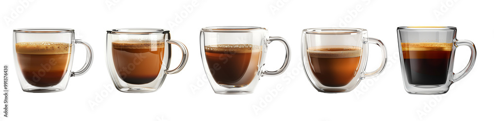 Coffee in glass mug set isolated on transparent or white background Coffee in glass mug set isolated on transparent or white background