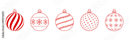 Vector illustration of red Christmas balls set on transparent background
