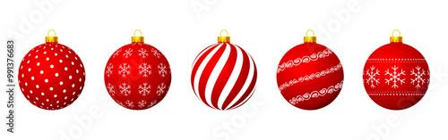 Vector illustration of red Christmas balls set on transparent background