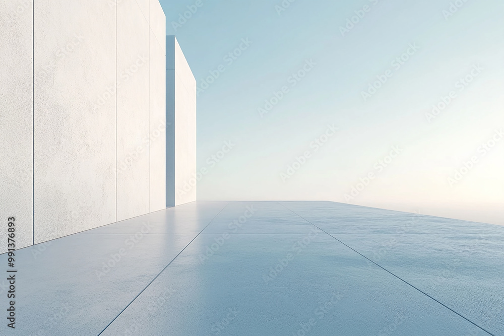 Obraz premium Abstract 3D rendering of minimalist style architectural space scene, mountain and lakeside building