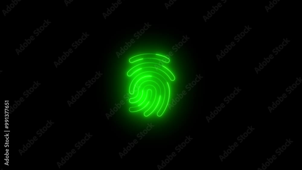 Neon fingerprint icon glowing black background animation Neon fingerprint icon glowing black background animation