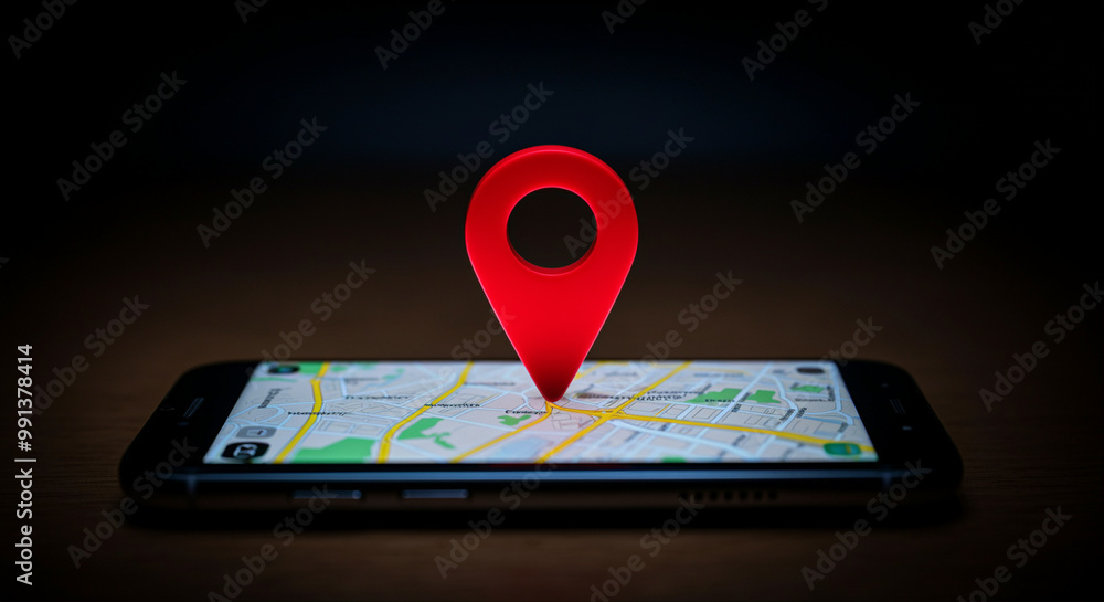 Smartphone with location pin on map screen showcasing navigation and ...