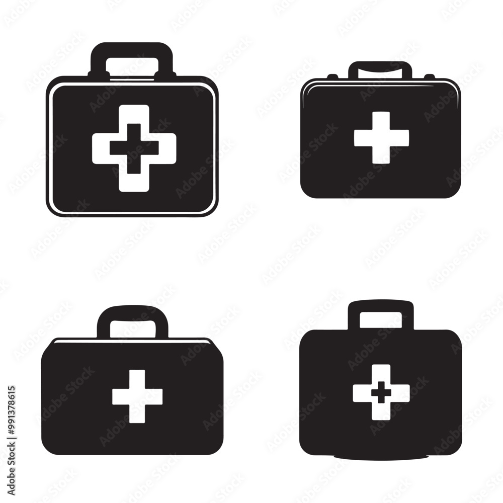Fototapeta premium vector of black silhouette of first aid box