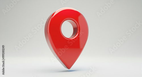 Location pin with hole in red color 3D design map symbol for navigation and location-based services