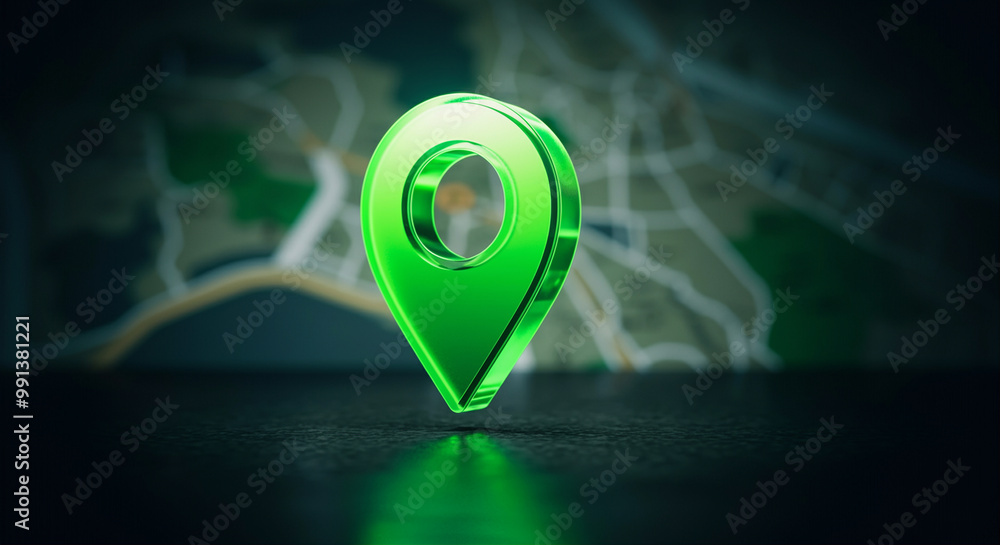 Location marker and map pin on urban background showcasing vibrant green design and digital map elements Location marker and map pin on urban background showcasing vibrant green design and digital map elements