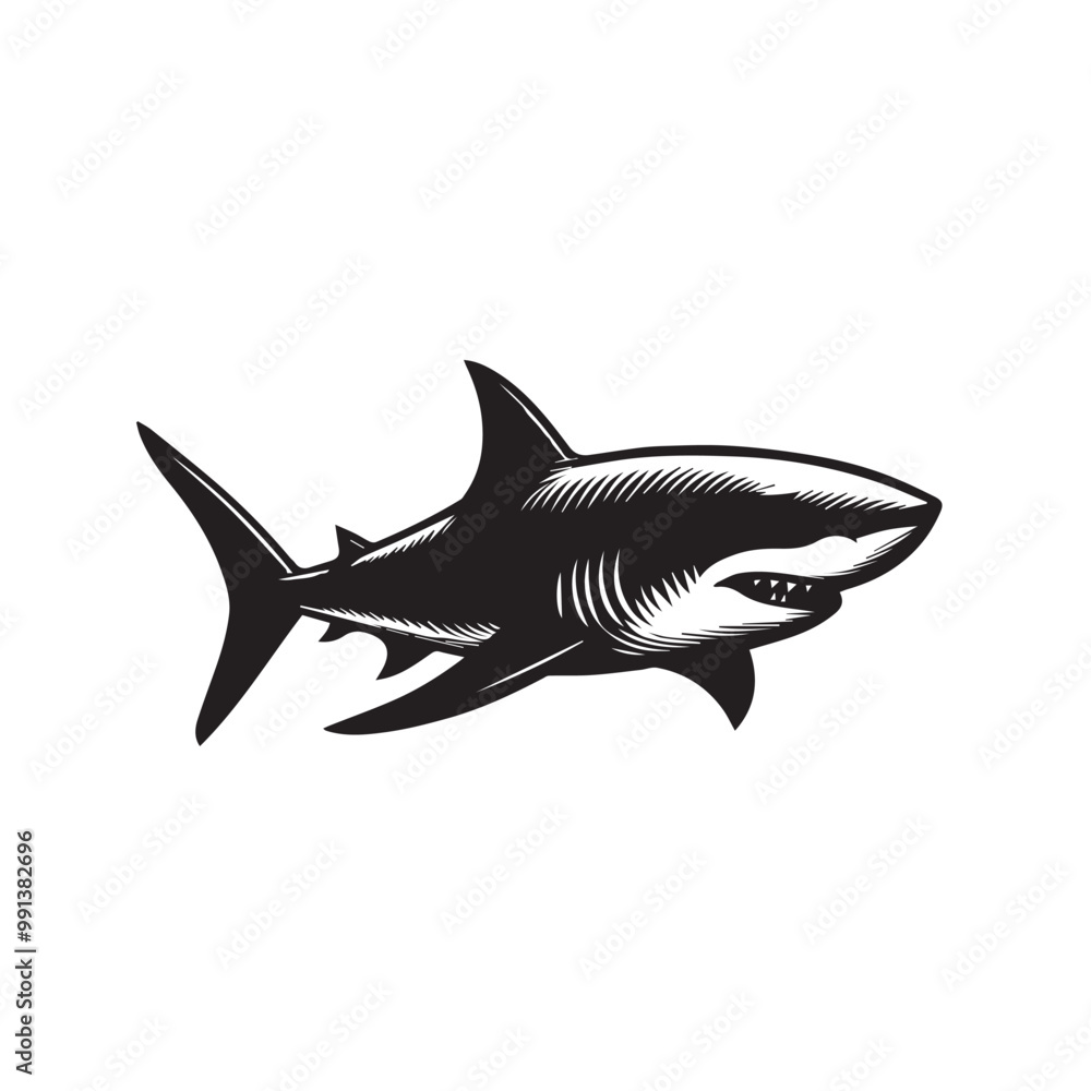 Shark silhouette vector design full black and white. Shark logo, icon design. shark black silhouette isolated on white background. Shark silhouette vector design full black and white. Shark logo, icon design. shark black silhouette isolated on white background.