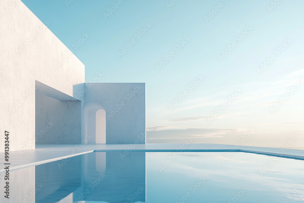 Abstract 3d rendering minimalist style architectural space scene, Abstract 3d rendering minimalist style architectural space scene,