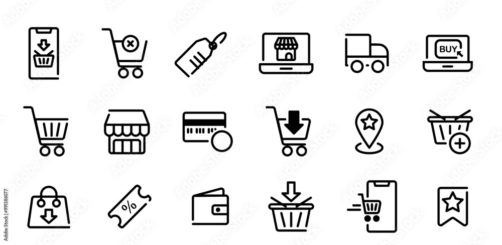 Online shopping icon. Outline online shopping vector icon for web design isolated on white background Online shopping icon. Outline online shopping vector icon for web design isolated on white background