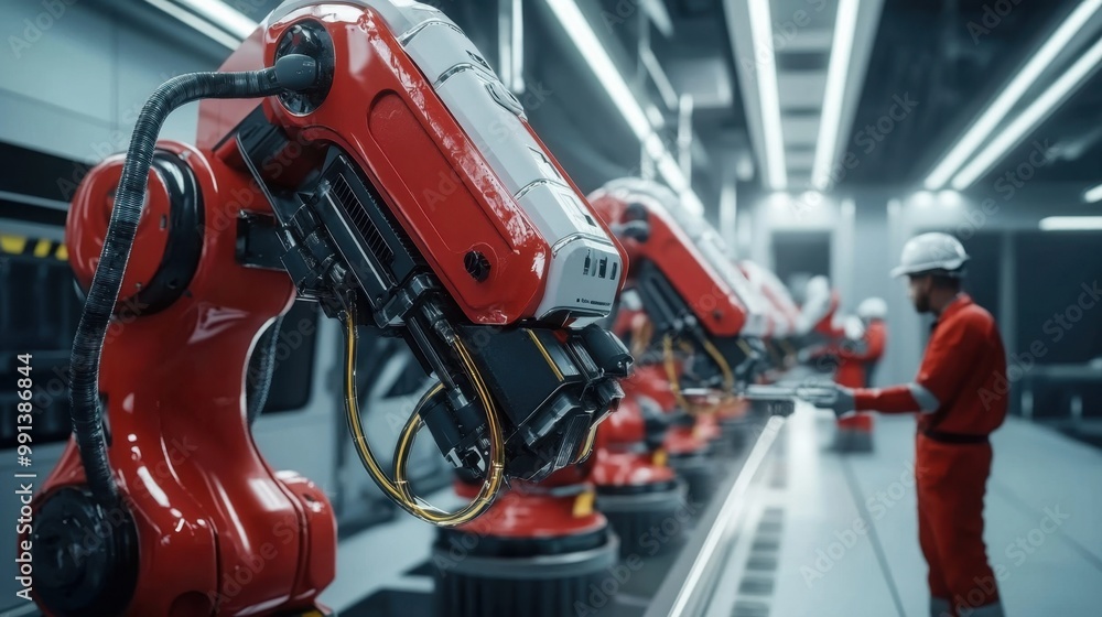 custom made wallpaper toronto digitalEngineers examining a row of industrial robots in a modern factory setting with focus on precision and innovation