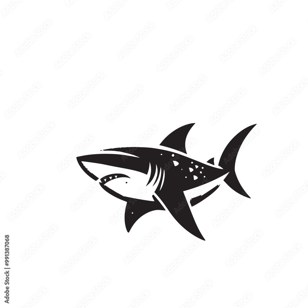 Fototapeta premium Shark silhouette vector design full black and white. Shark logo, icon design. shark black silhouette isolated on white background.