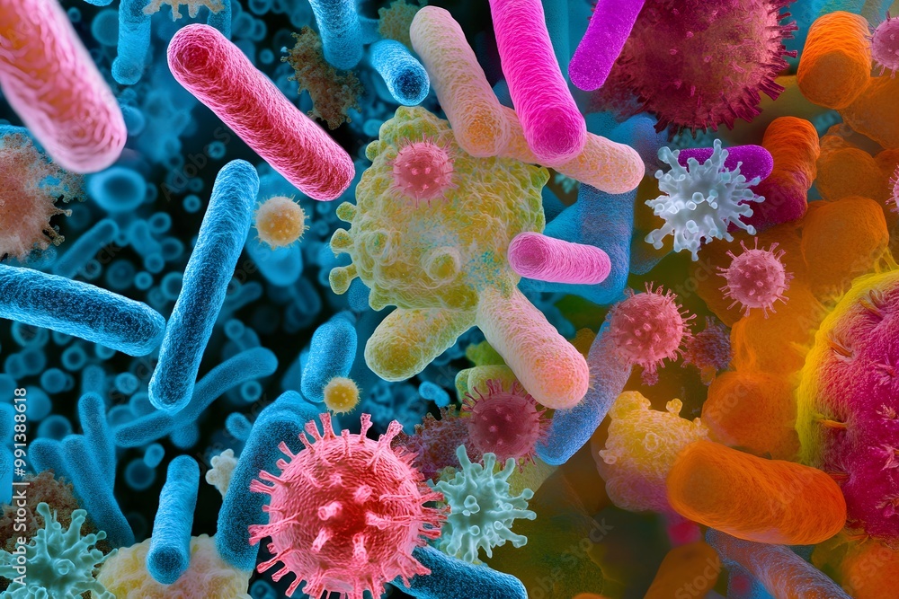 Fototapeta premium viruses, bacteria, atoms, molecules and microscopic organisms, microbiology