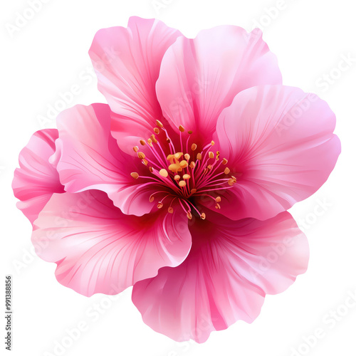 Elegant pink flower with detailed petals, white isolated background.
