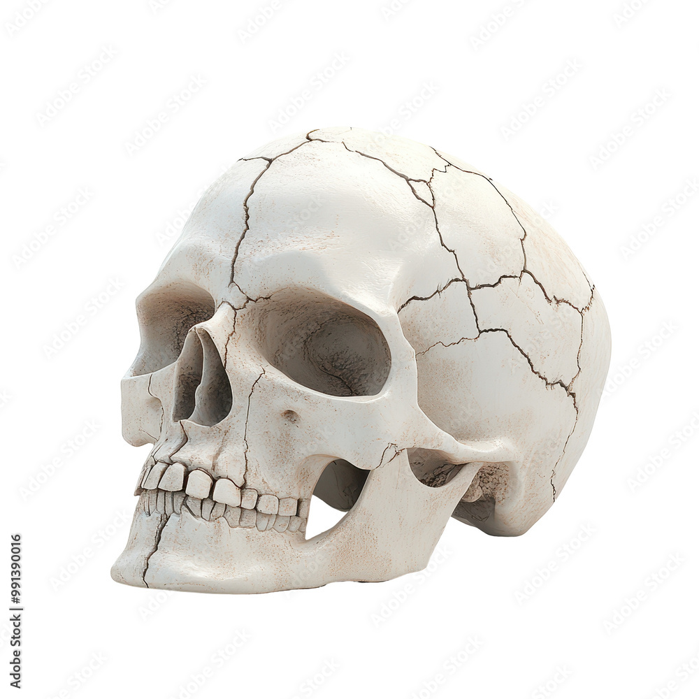 Obraz premium A white skull with a broken face
