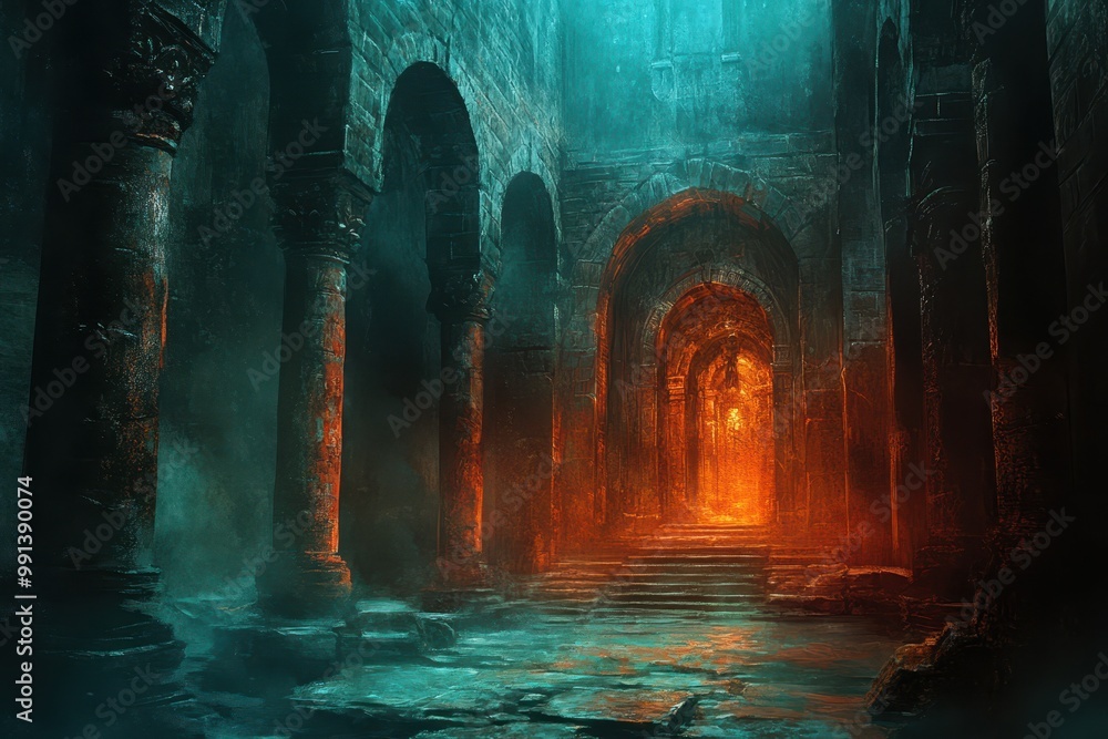 Ancient Stone Archway Leading to a Glowing Orange Interior Ancient Stone Archway Leading to a Glowing Orange Interior