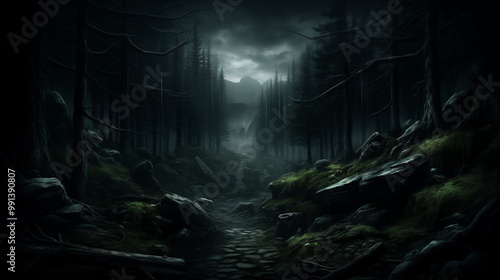Mysterious and Enchanting Dark Forest Landscape with the Beauty of Nature