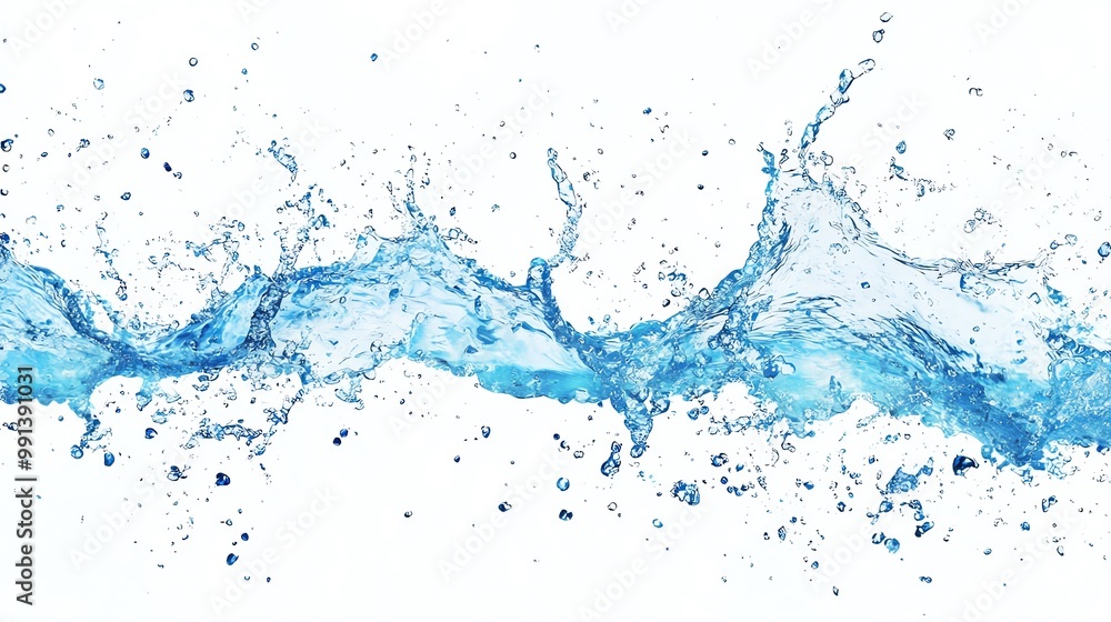 A dynamic splash of blue water creating vibrant droplets against a clean, white background, perfect for various creative projects. A dynamic splash of blue water creating vibrant droplets against a clean, white background, perfect for various creative projects.