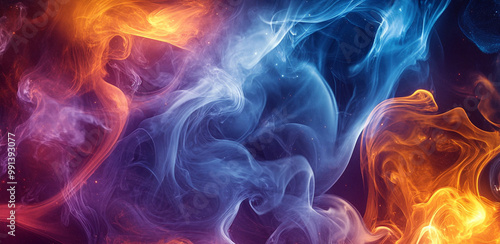 abstract shapes formed by vibrant smoke against a dark backdrop, smoke, light, fire, flame, wave, black, shape, motion