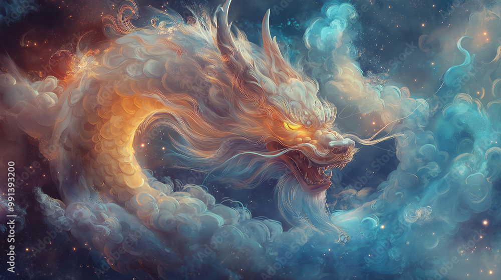 Abstract Vibrant Dragon with glowing scales Abstract Vibrant Dragon with glowing scales