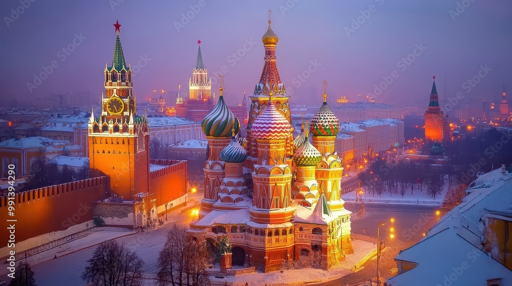 Fototapeta premium St. Basil's Cathedral and Red Square at Dusk