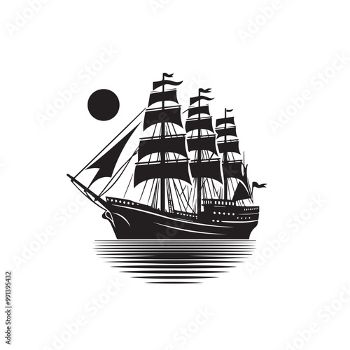 Ship silhouette vector design. Vessel ship silhouette design. cruise ship vector design. Ship logo icon full black and white.
