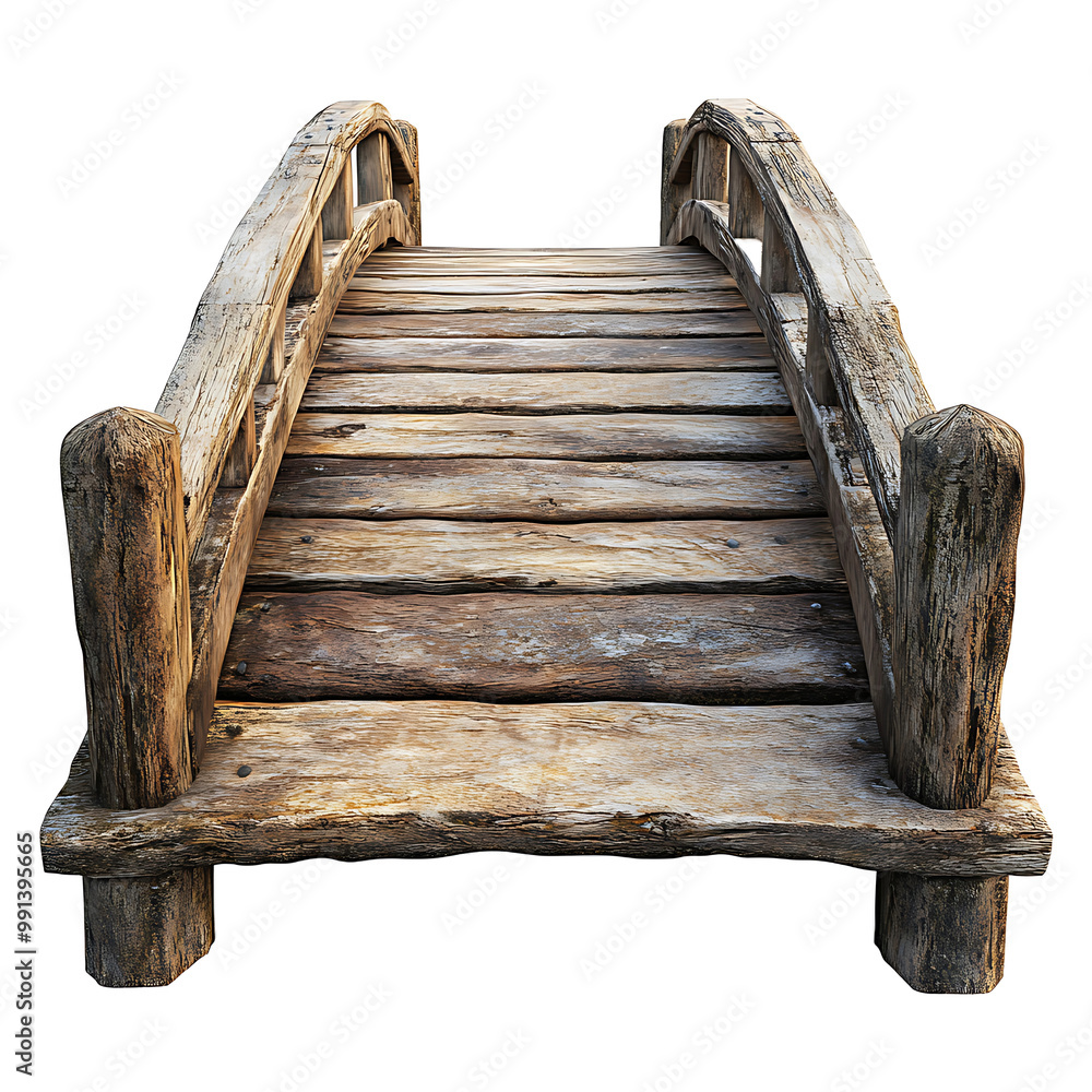 Fototapeta premium A Charming Wooden Footbridge isolated on transparent background