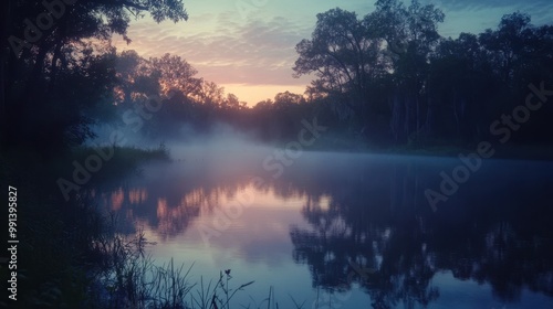 Misty River Reflections at Sunrise