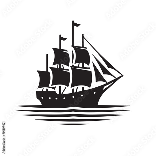 Ship silhouette vector design. Vessel ship silhouette design. cruise ship vector design. Ship logo icon full black and white.