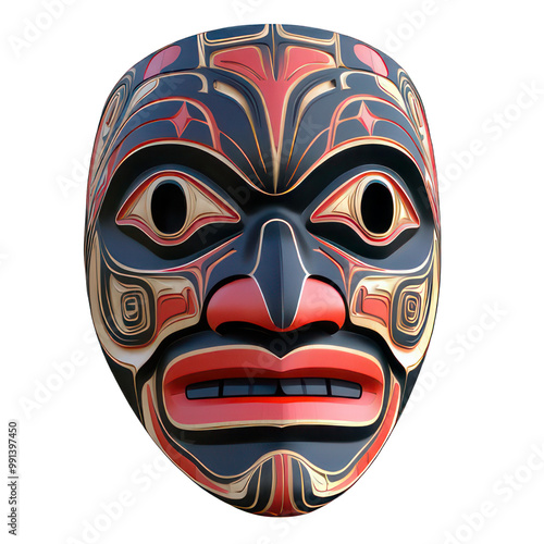 African mask isolated on white created with Generative AI