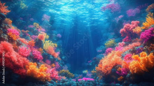 Tropical Paradise: Vibrant Coral Reefs Beneath the Azure Waters of a Tropical Ocean