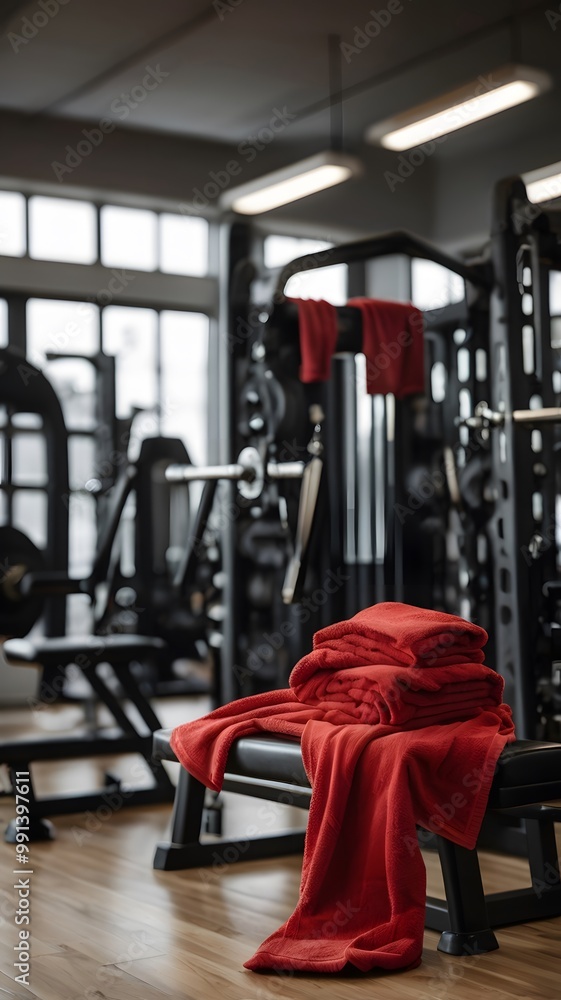 Fototapeta premium Clean Soft Folded Red Towels in the gym