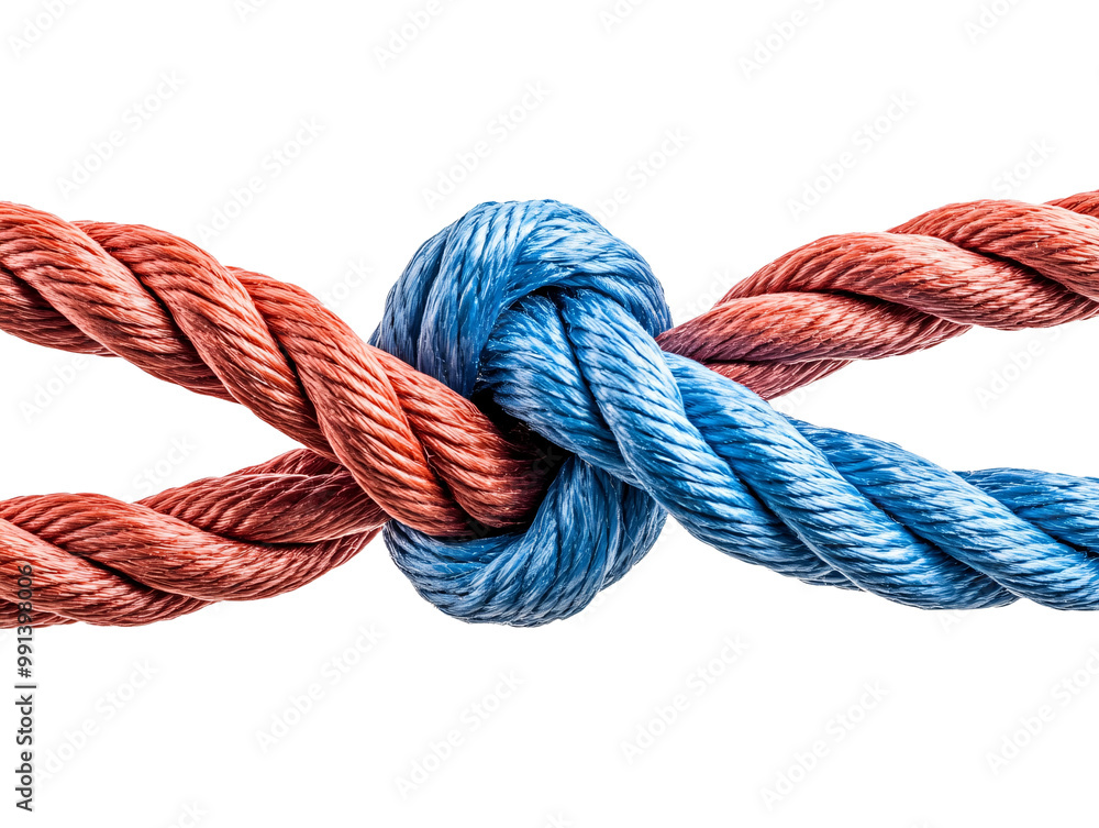 a blue and red rope tied together a blue and red rope tied together